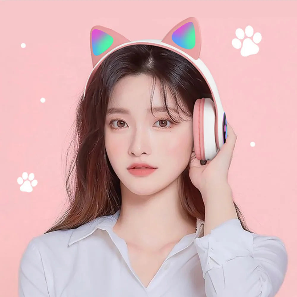 Vibe Geeks Flashing Light BT Wireless Cat Ear Headset with Mic- USB Charging-3