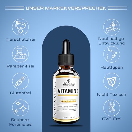 KANZY Vitamin E Öl Bio Tropfen für Kosmetik 60ml – 100% natürliches d-Alpha-Tocopherol by PDPro