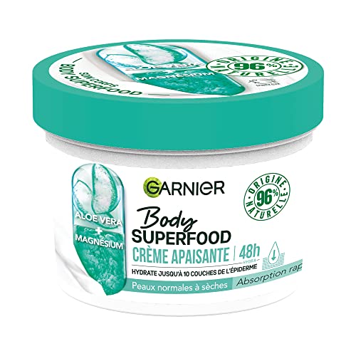 Garnier - Body Superfood by PDPro | Soothing Body Cream - 48h Hydration - Vegan & 96% Natural Formula - With Aloe Vera & Magnesium - For Normal to Dry Skin - 380 ml