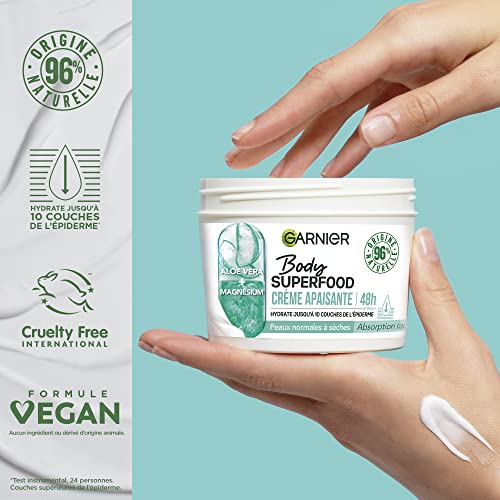 Garnier - Body Superfood by PDPro | Soothing Body Cream - 48h Hydration - Vegan & 96% Natural Formula - With Aloe Vera & Magnesium - For Normal to Dry Skin - 380 ml