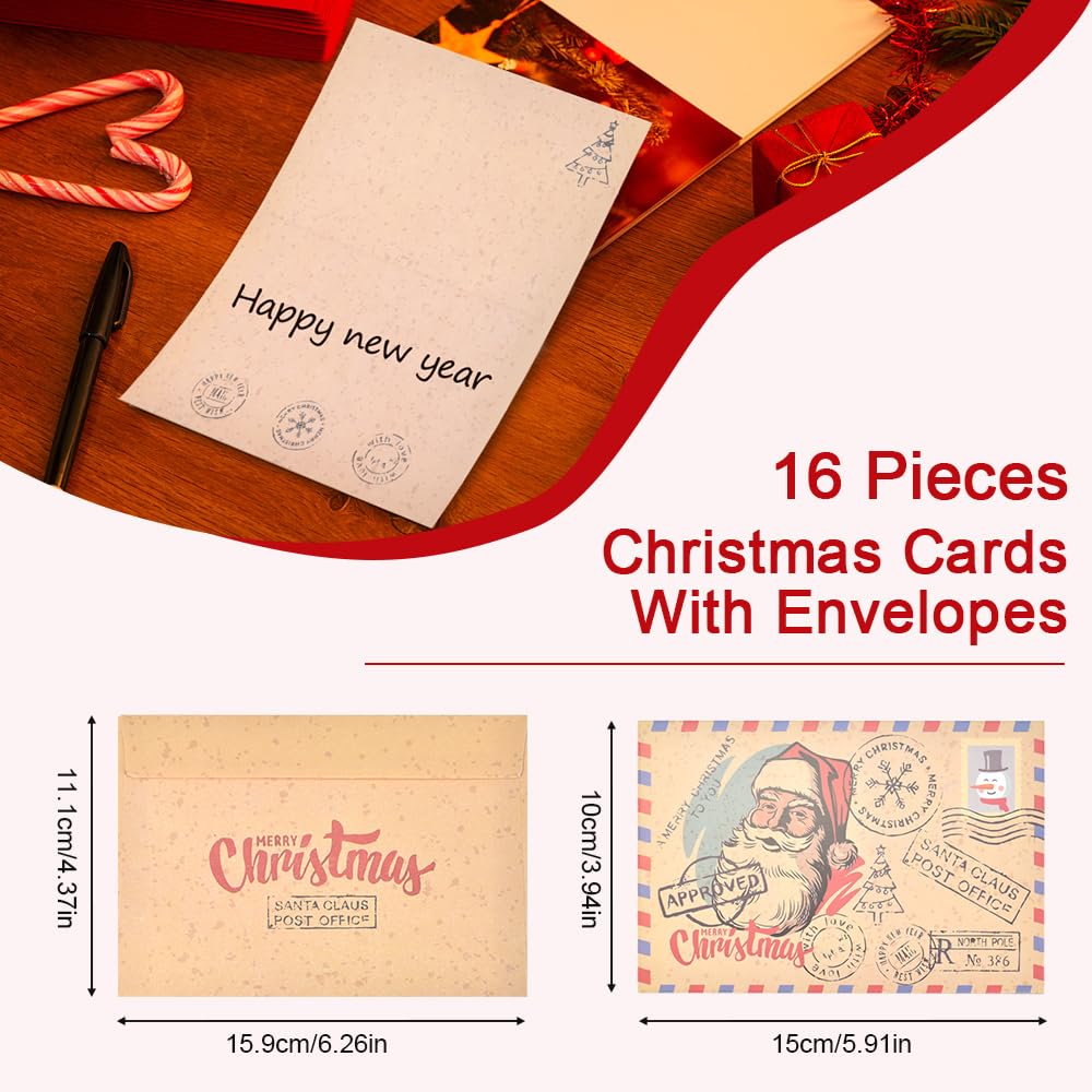 KBNIAN 16-Piece Christmas Card Set with Envelopes – Simple Retro Holiday Postcards by PDPro