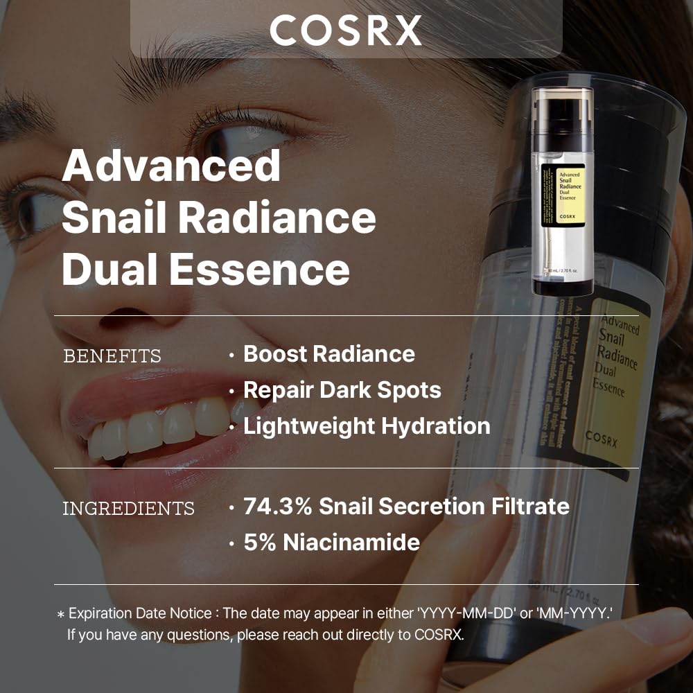 COSRX Advanced Snail Radiance Dual Essence, 2,70 fl.oz / 80ml | Doppelte Kraft, doppelter Glanz | By PDPro