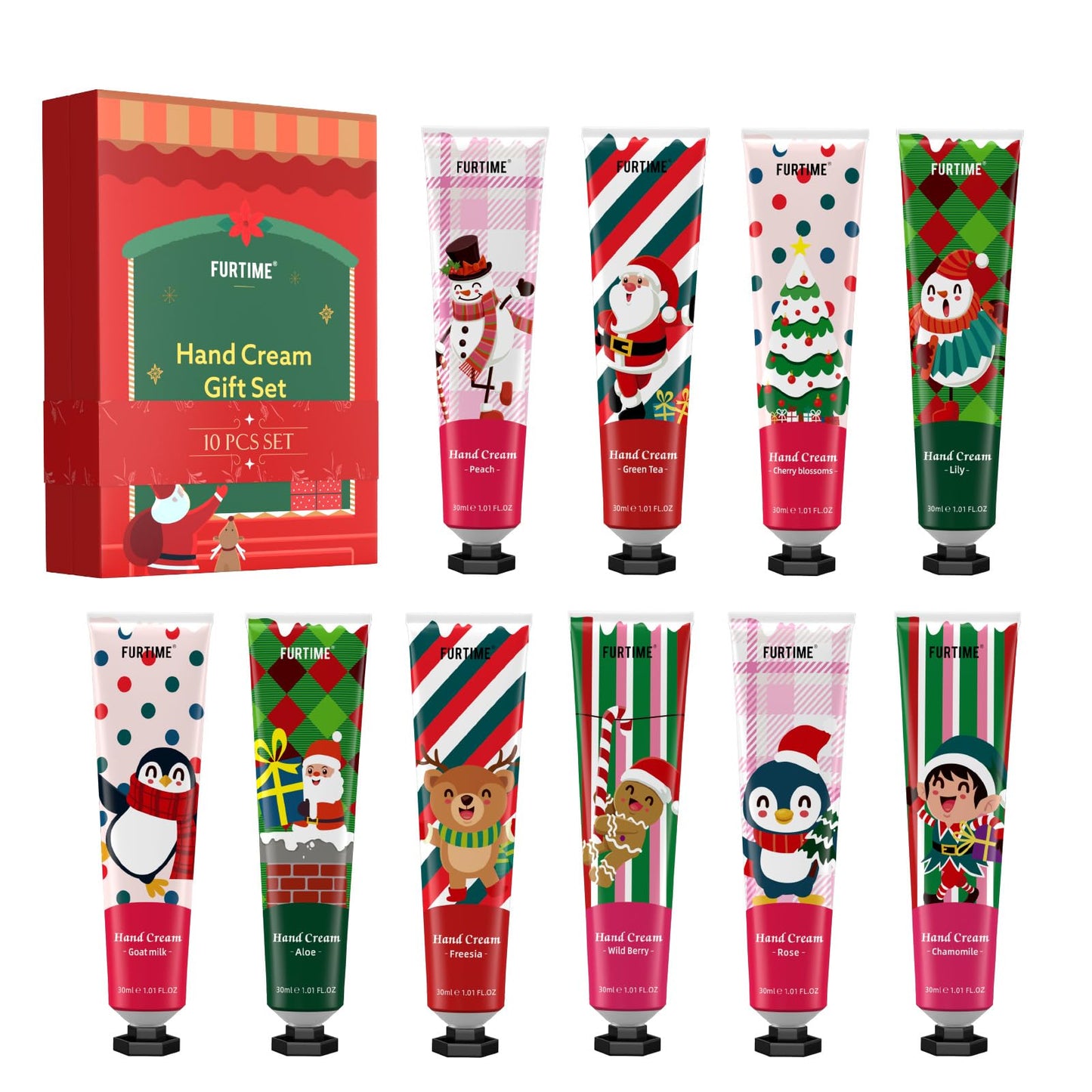 FURTIME Handcreme-Miniset by PDPro | 10-teiliges parfümiertes Handcremeset für sehr trockene Hände | Weihnachtsgeschenkset | Perfektes kleines Dankeschön-Geschenk für Frauen, Männer, Kollegen und Kinder