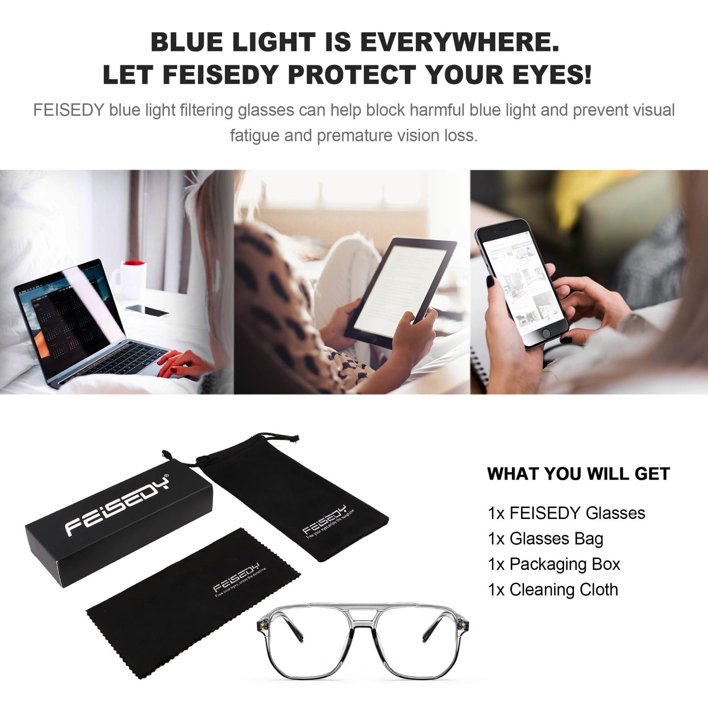 FEISEDY Blue Light Blocking Glasses by PDPro