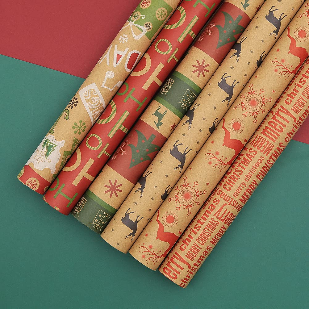 Geluode Christmas Wrapping Paper Set, Recycled Kraft Paper, 12 Sheets of 50x70 cm by PDPro