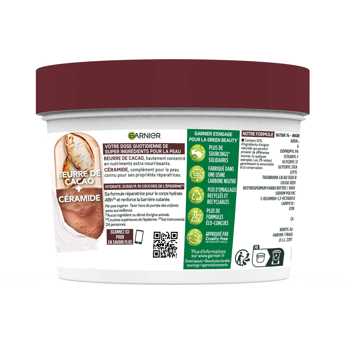 Garnier - Body Superfood by PDPro | Repair Body Butter - 48h Hydration - Vegan & 97% Natural Formula - With Cocoa Butter & Ceramides - 380 ml