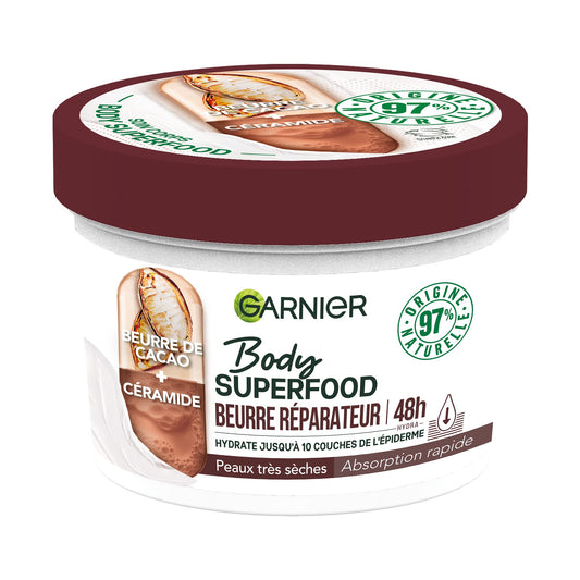 Garnier - Body Superfood by PDPro | Repair Body Butter - 48h Hydration - Vegan & 97% Natural Formula - With Cocoa Butter & Ceramides - 380 ml