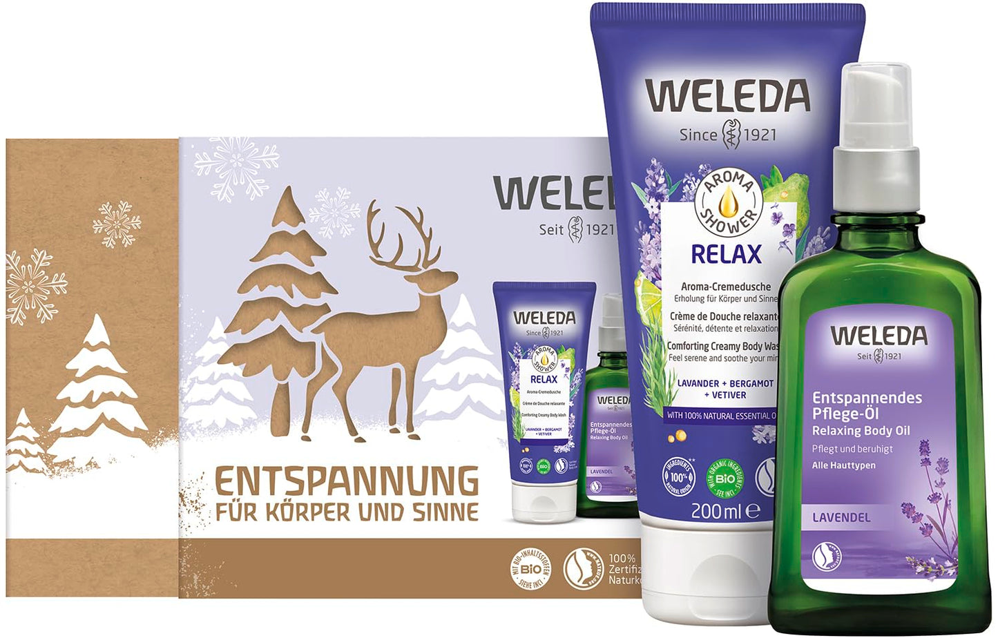 WELEDA Bio Geschenkset – Naturkosmetik mit Relax Duschgel & Lavendel Körperöl by PDPro