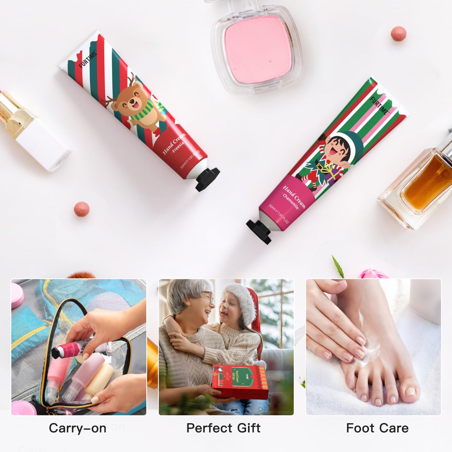 FURTIME Handcreme-Miniset by PDPro | 10-teiliges parfümiertes Handcremeset für sehr trockene Hände | Weihnachtsgeschenkset | Perfektes kleines Dankeschön-Geschenk für Frauen, Männer, Kollegen und Kinder