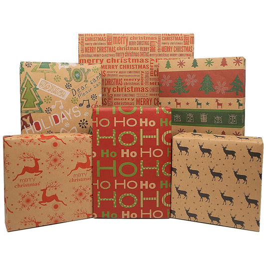 Geluode Christmas Wrapping Paper Set, Recycled Kraft Paper, 12 Sheets of 50x70 cm by PDPro