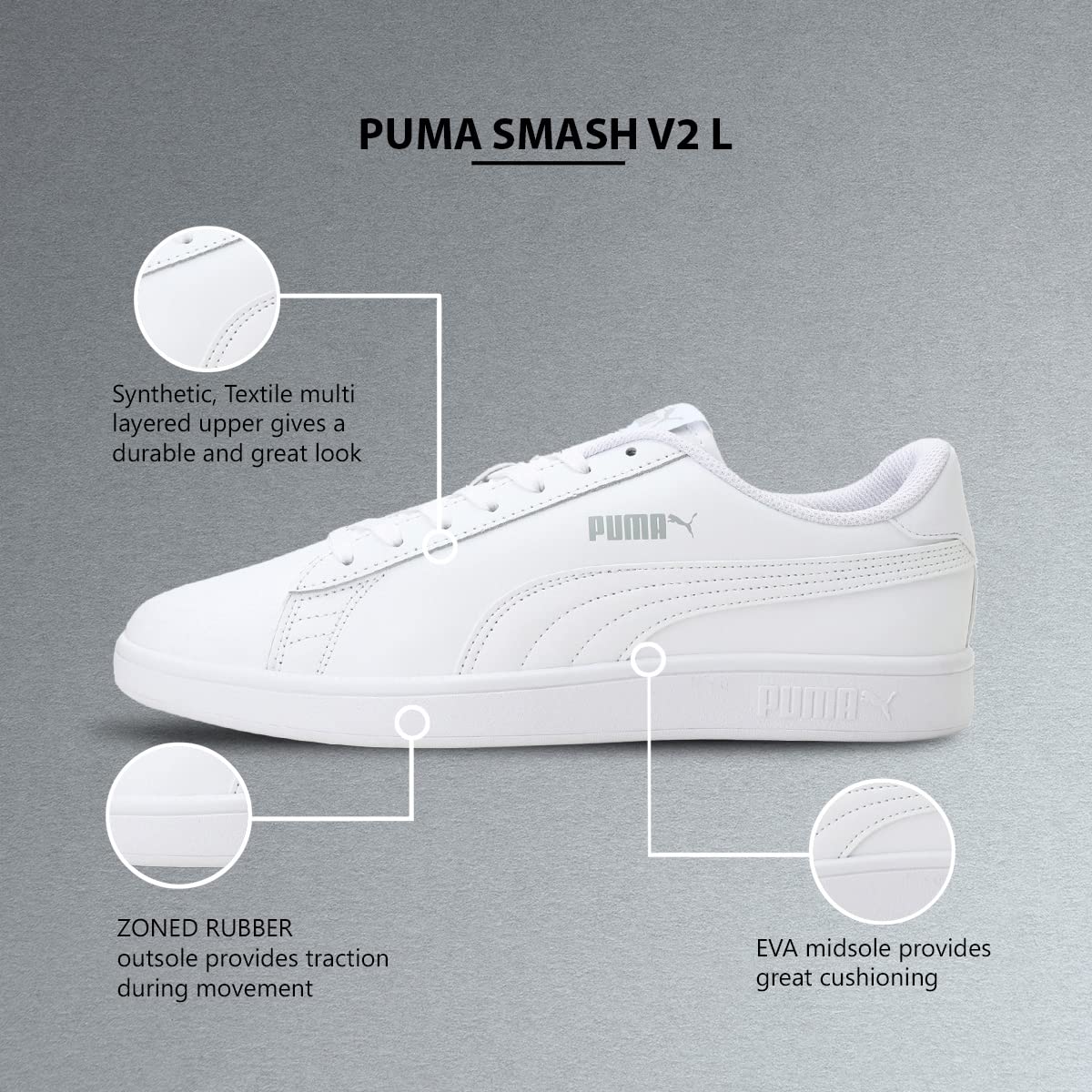 PUMA | Unisex Low-Top Sneakers Smash v2 L - Bianco, Taglia 43 EU by PDPro