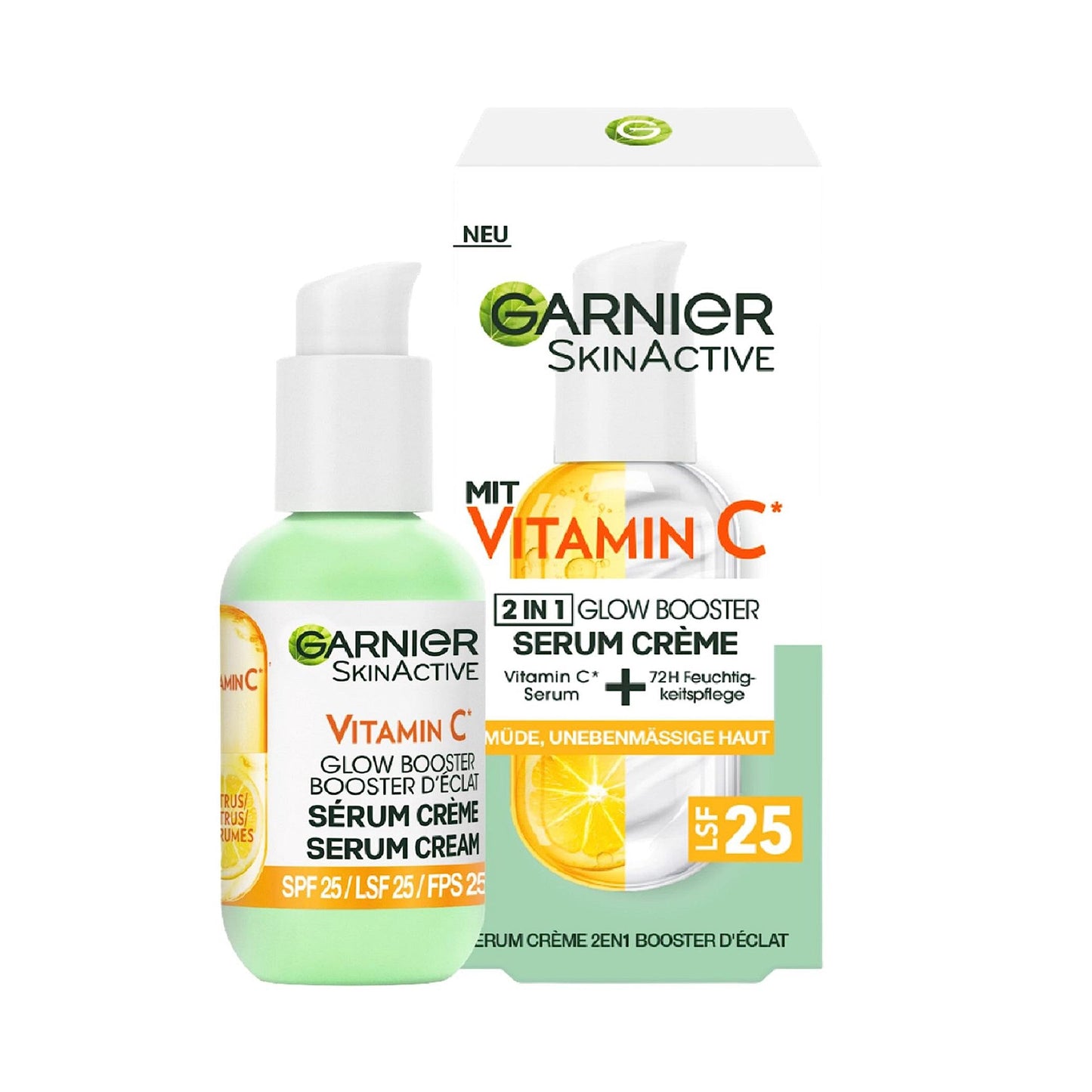 Garnier - SkinActive Vitamin C Serum Cream by PDPro | 2-in-1 Daily Moisturizer for Dull Skin & Dark Spots | Glow Boost with SPF 25 | 50ml