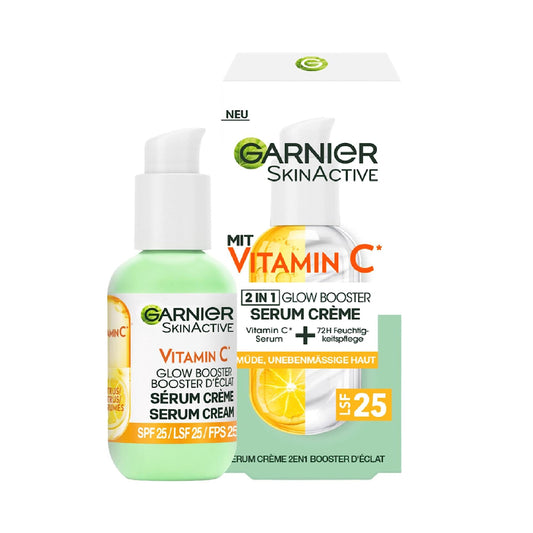 Garnier - SkinActive Vitamin C Serum Cream by PDPro | 2-in-1 Daily Moisturizer for Dull Skin & Dark Spots | Glow Boost with SPF 25 | 50ml