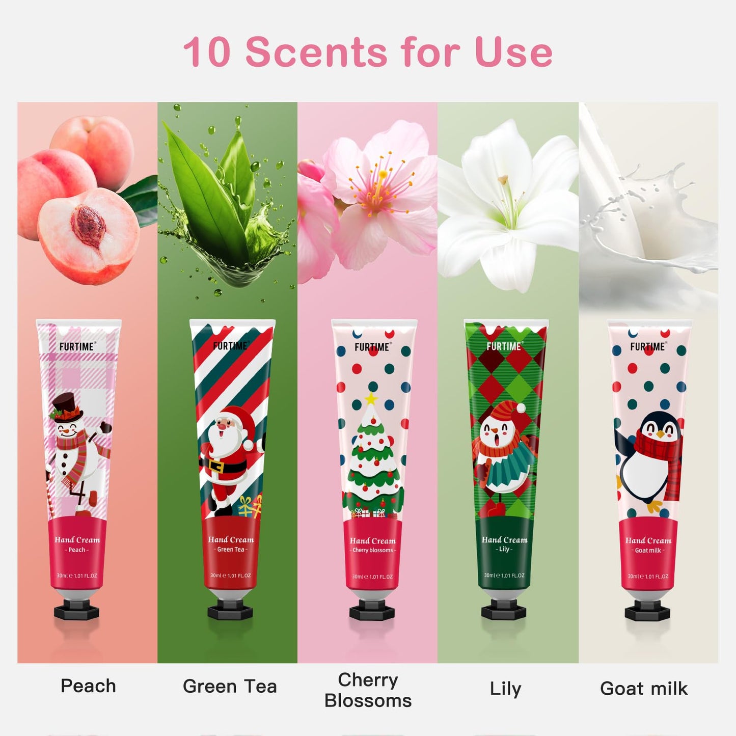 FURTIME Handcreme-Miniset by PDPro | 10-teiliges parfümiertes Handcremeset für sehr trockene Hände | Weihnachtsgeschenkset | Perfektes kleines Dankeschön-Geschenk für Frauen, Männer, Kollegen und Kinder