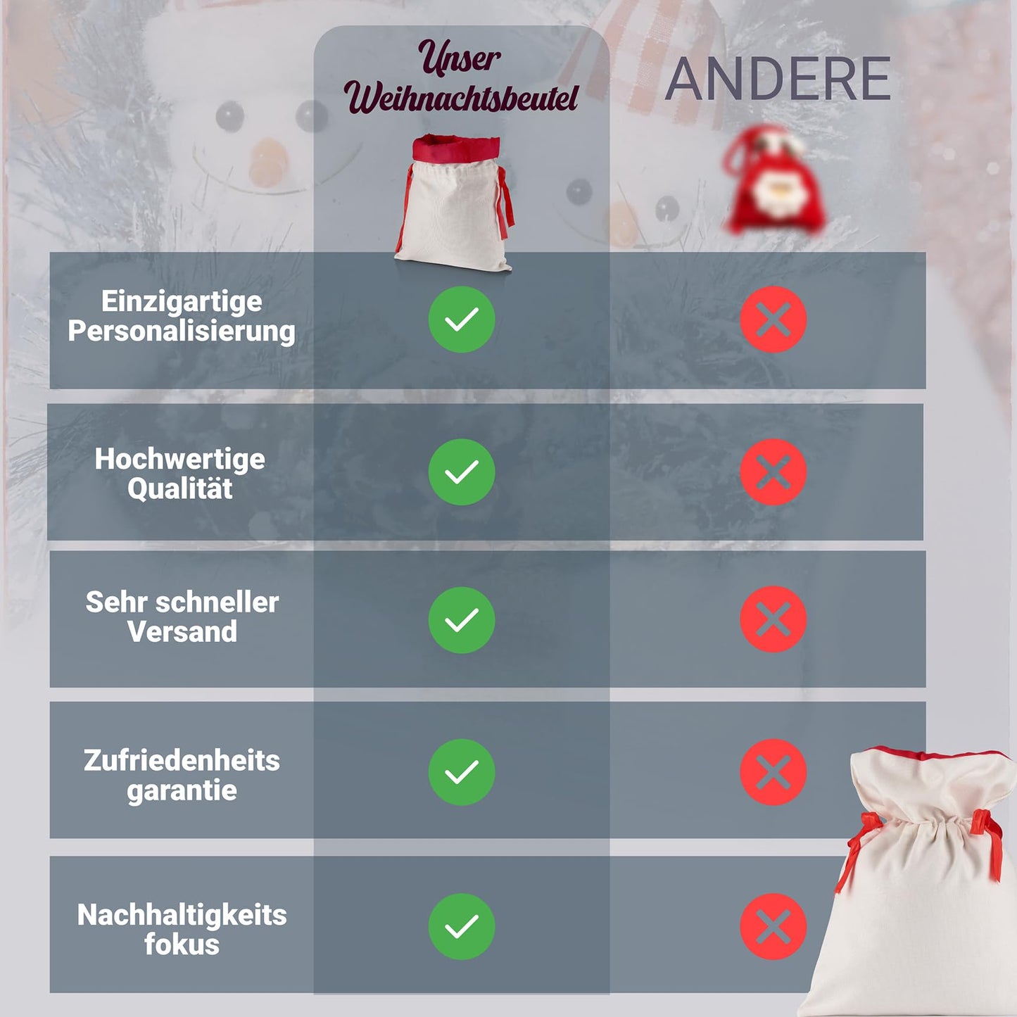 Liebtastisch - Personalisierte Weihnachtstasche - Extragroßer Geschenksack mit Kordelzug - Weihnachtsmann-Design 52 cm x 38 cm - Weihnachtsdeko by PDPro