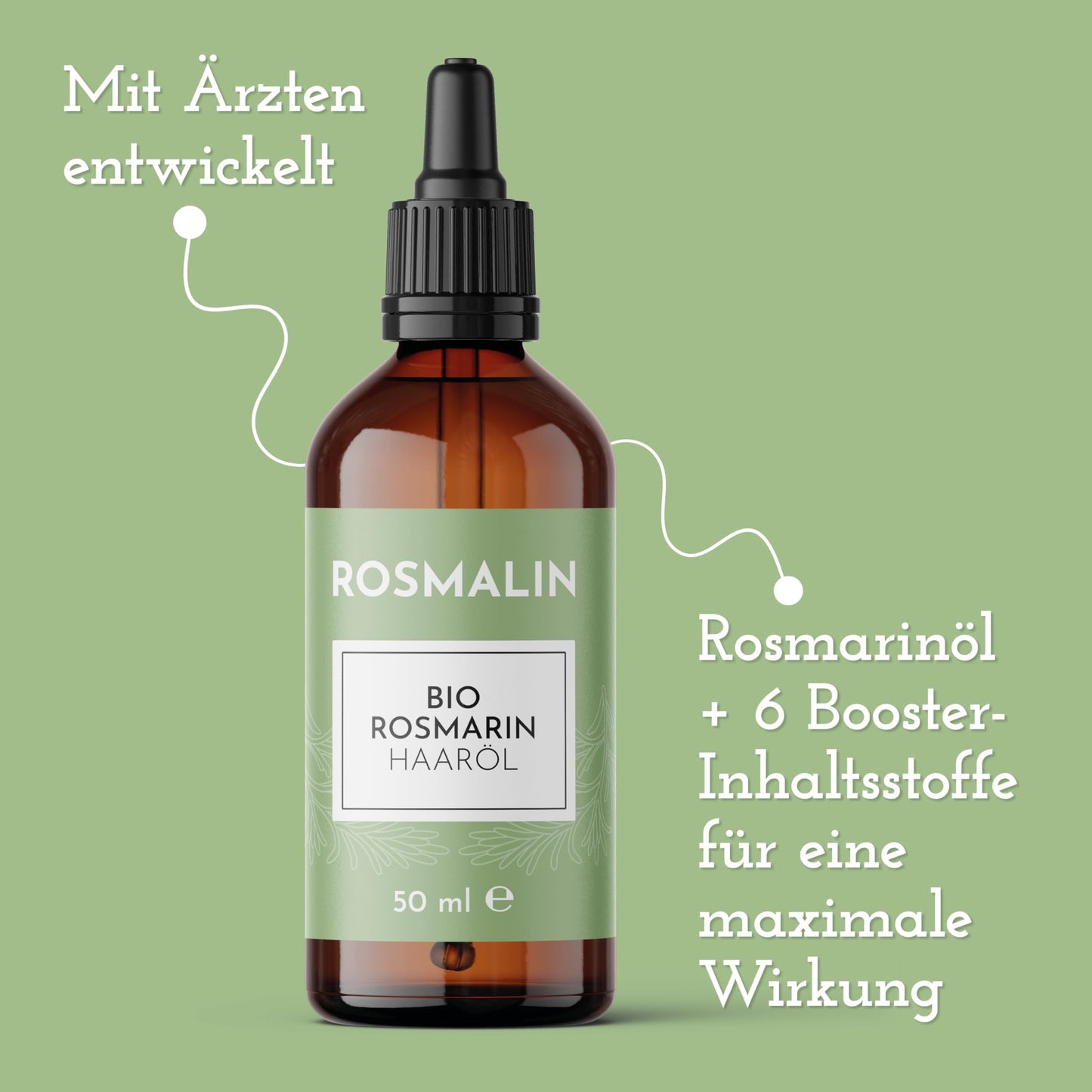 Olio di rosmarino Rosmalin® per capelli | Accelera la crescita dei capelli | 100% biologico | Trattamento del cuoio capelluto per più capelli - Olio per capelli per donne e uomini - Cosmetici naturali certificati per il cuoio capelluto by PDPro