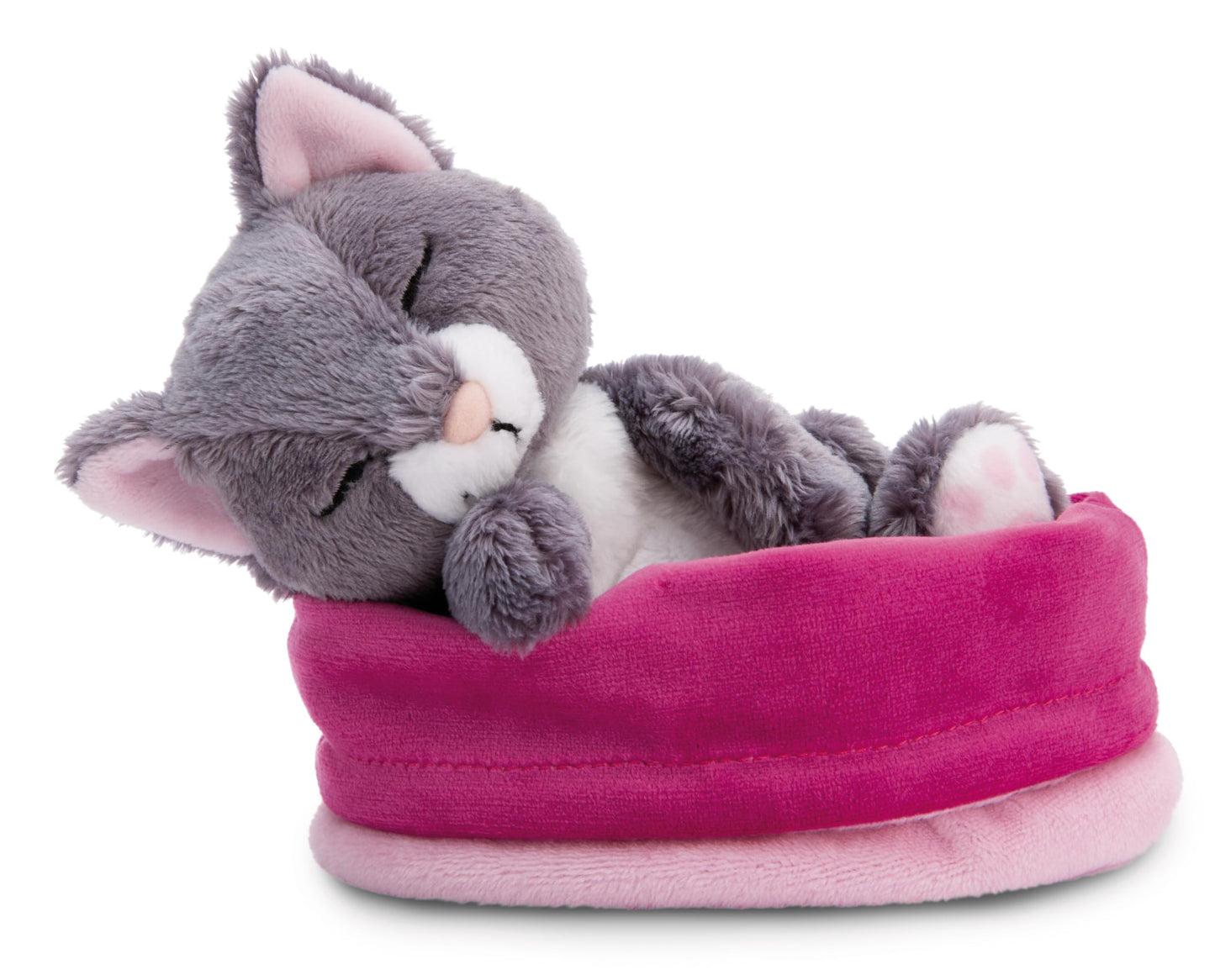 NICI peluche gatto grigio 12 cm, dorme nel cestino - Peluche tenero e adorabile - Realizzato in modo sostenibile con materiali riciclati - 49746 by PDPro