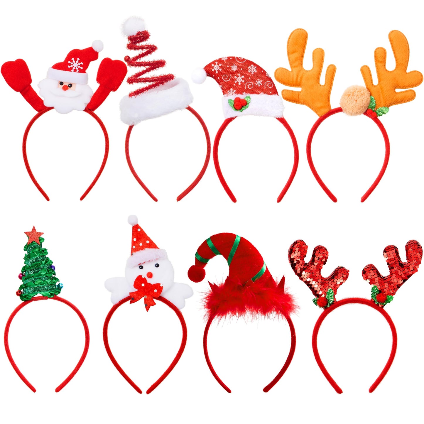 JOYIN 8 Stück Weihnachts Haarreif Set by PDPro – Bunte Haarschmuck Designs für Weihnachtsfeiern & Cosplay