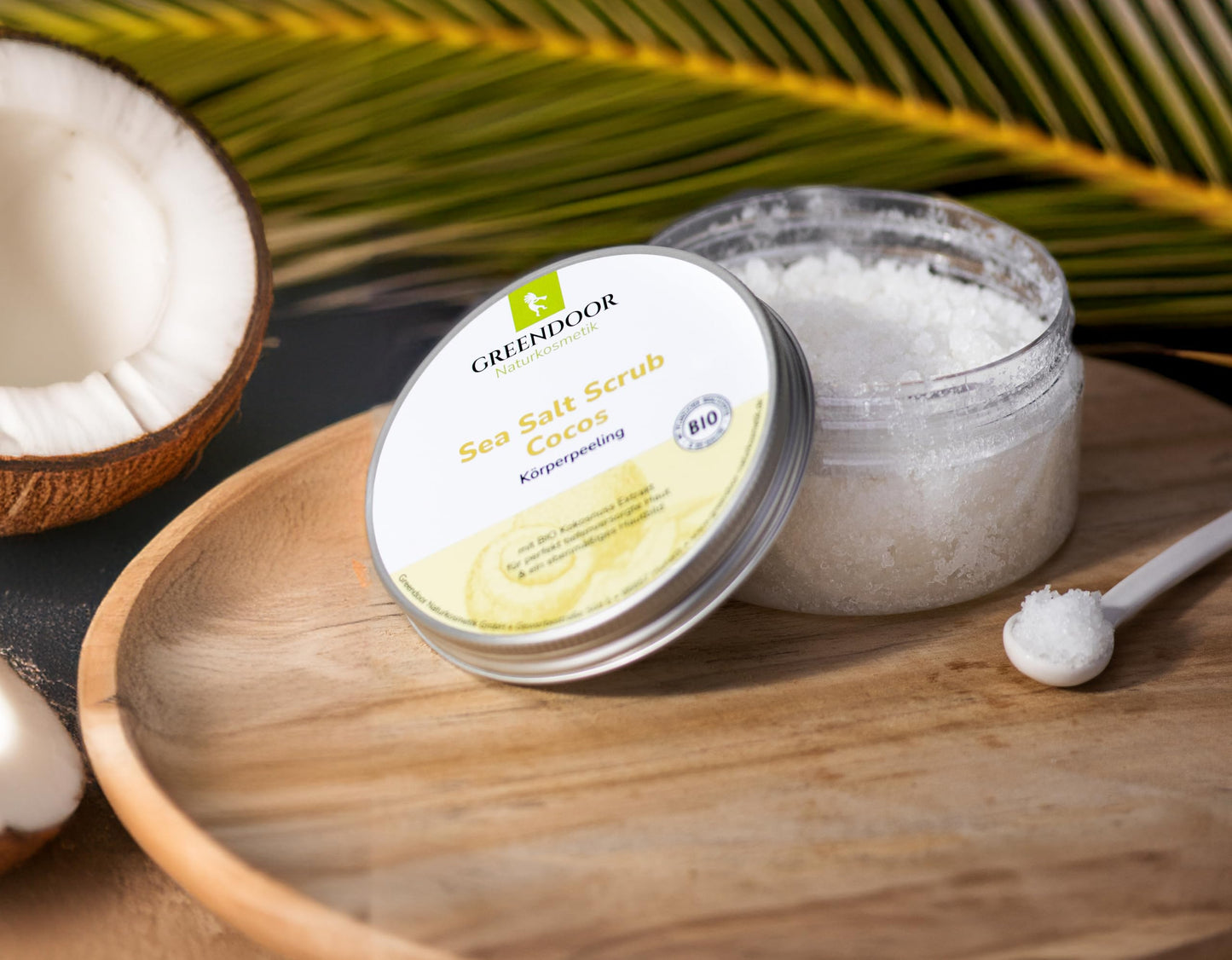 GREENDOOR Sea Salt Coconut Body Scrub, Natural Salt Scrub without Microplastics, 280g - Vegan, Natural Skincare, Ideal for Sauna & Shower by PDPro