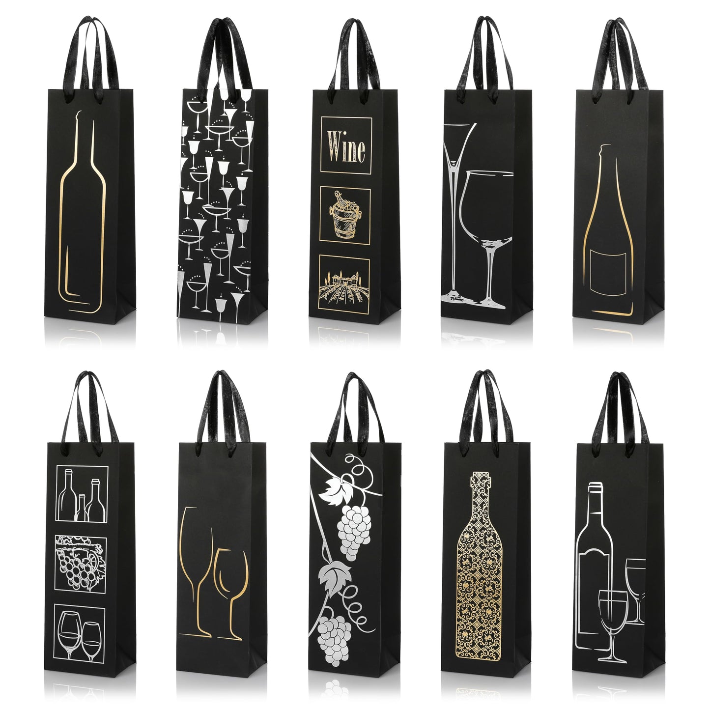 Van Henry Bottle Gift Bags - 10 Pack of Elegant Wine Gift Bags for Bottles by PDPro