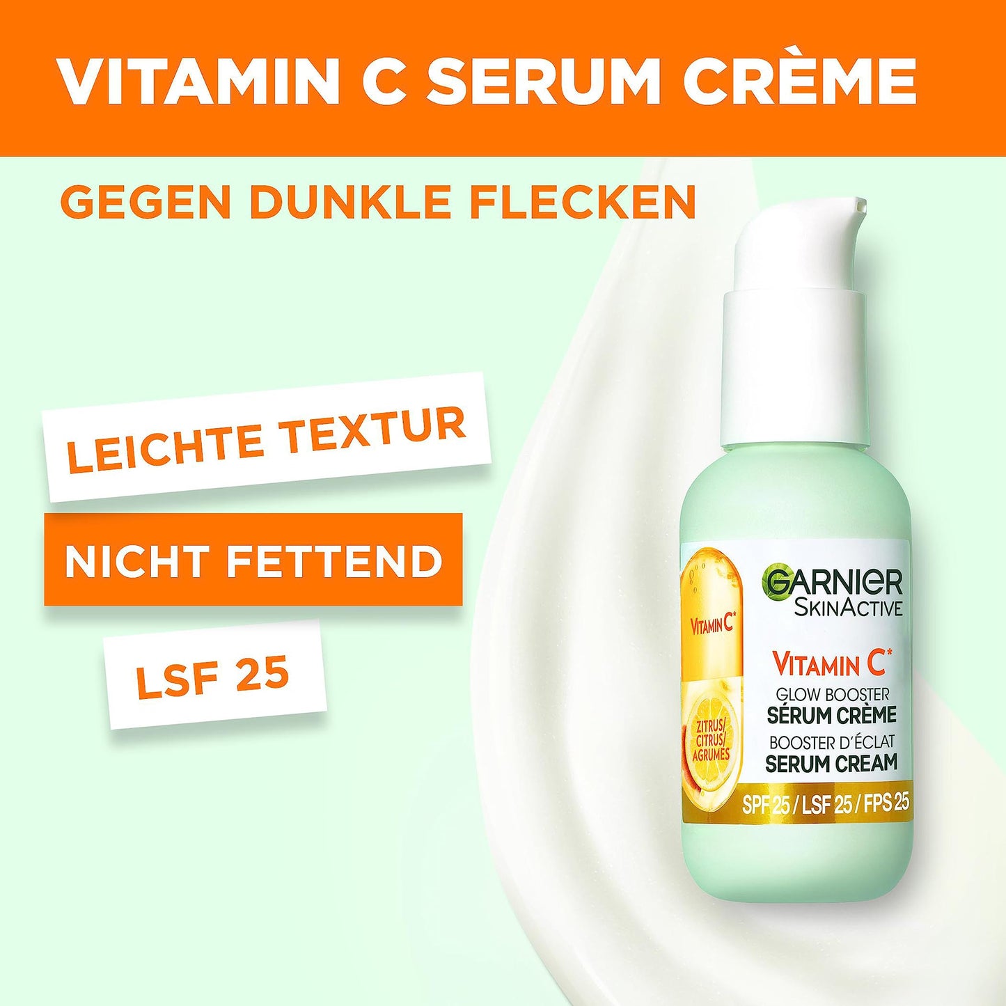 Garnier - SkinActive Vitamin C Serum Cream by PDPro | 2-in-1 Daily Moisturizer for Dull Skin & Dark Spots | Glow Boost with SPF 25 | 50ml