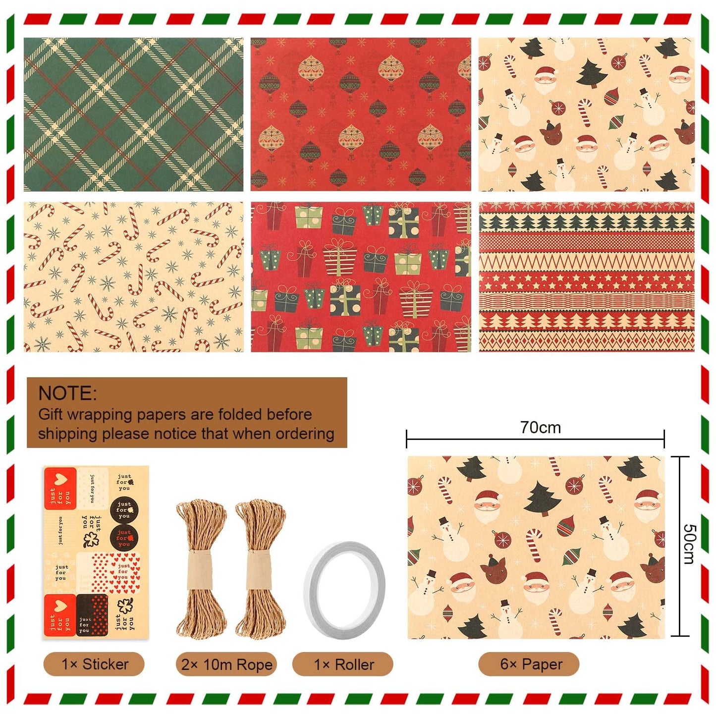 Farerkass Weihnachtsgeschenkpapier-Set – 6 Bögen à 70 x 50 cm by PDPro