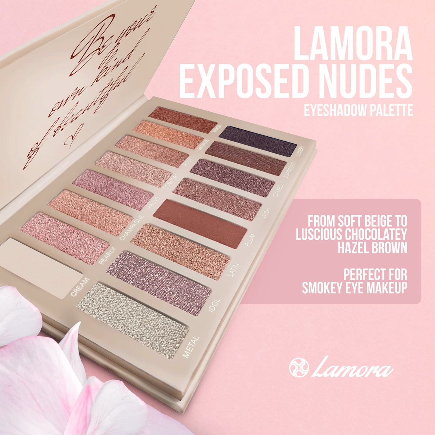 Lamora | Nude Exposed Eyeshadow Palette – 16 Highly Pigmented Shades for Professional Makeup by PDPro