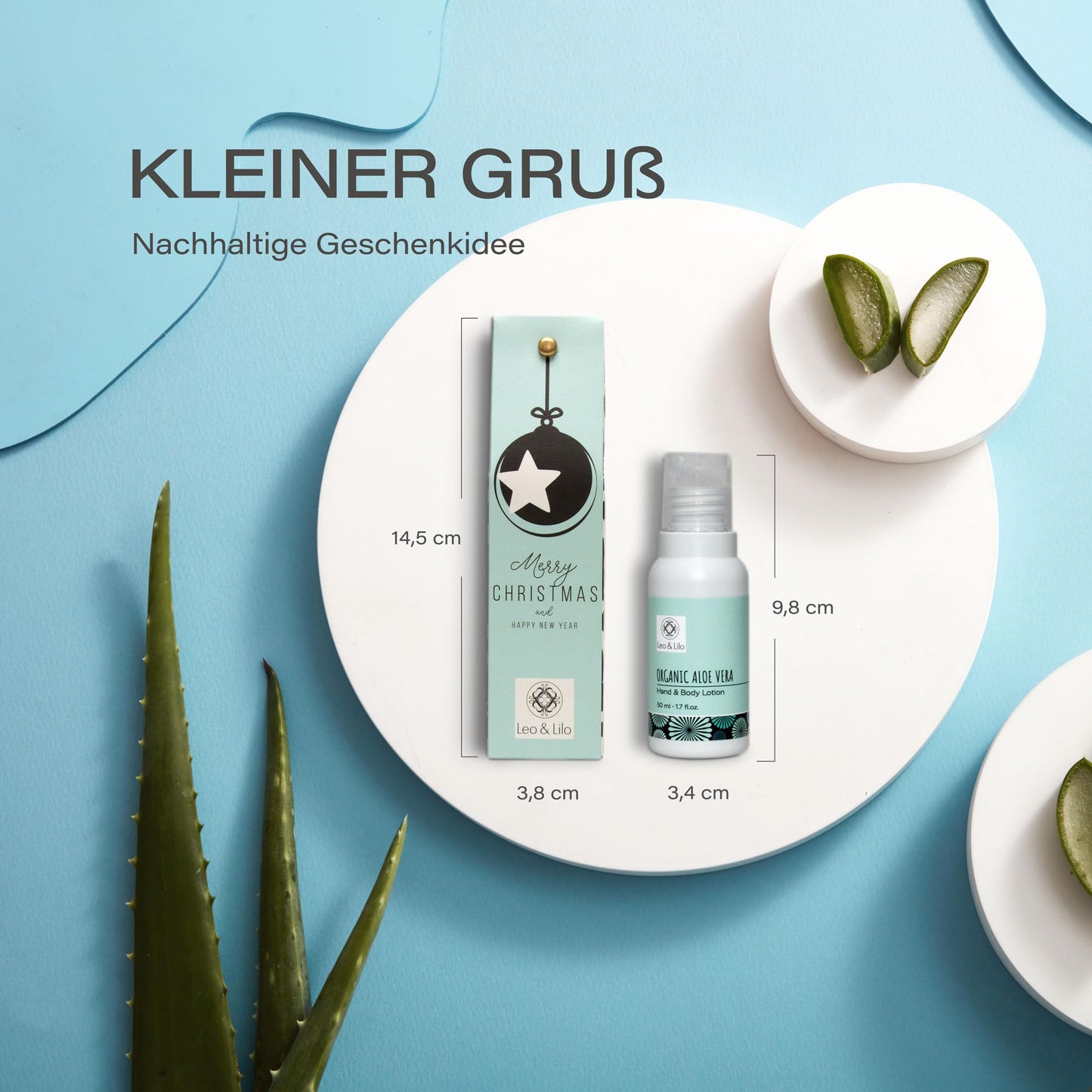 Leo & Lilo Kleiner Gruß Hand & Bodylotion mit sanft pflegender Bio Aloe Vera - 3 x 50 ml in wunderschöner weihnachtlicher Merry Christmas Geschenkverpackung by PDPro