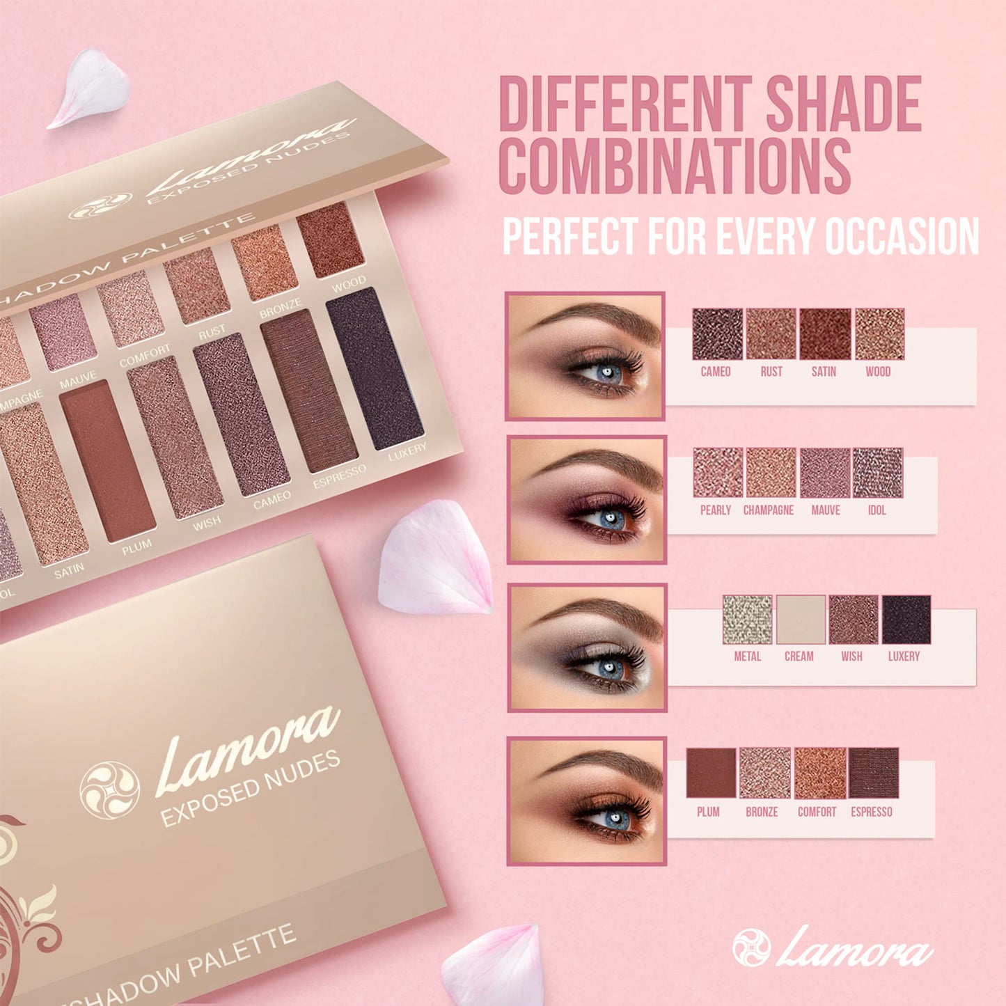 Lamora | Nude Exposed Eyeshadow Palette – 16 Highly Pigmented Shades for Professional Makeup by PDPro