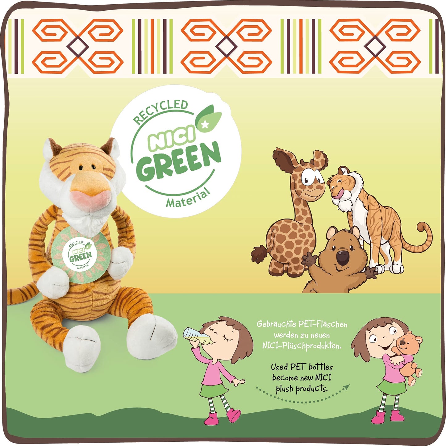 NICI Tiger-Lilly Plush Toy 50 cm – Sustainable Stuffed Animal for Kids by PDPro – Eco-Friendly Cuddly Toy from the Wild Friends Go Green Collection – Brown/White