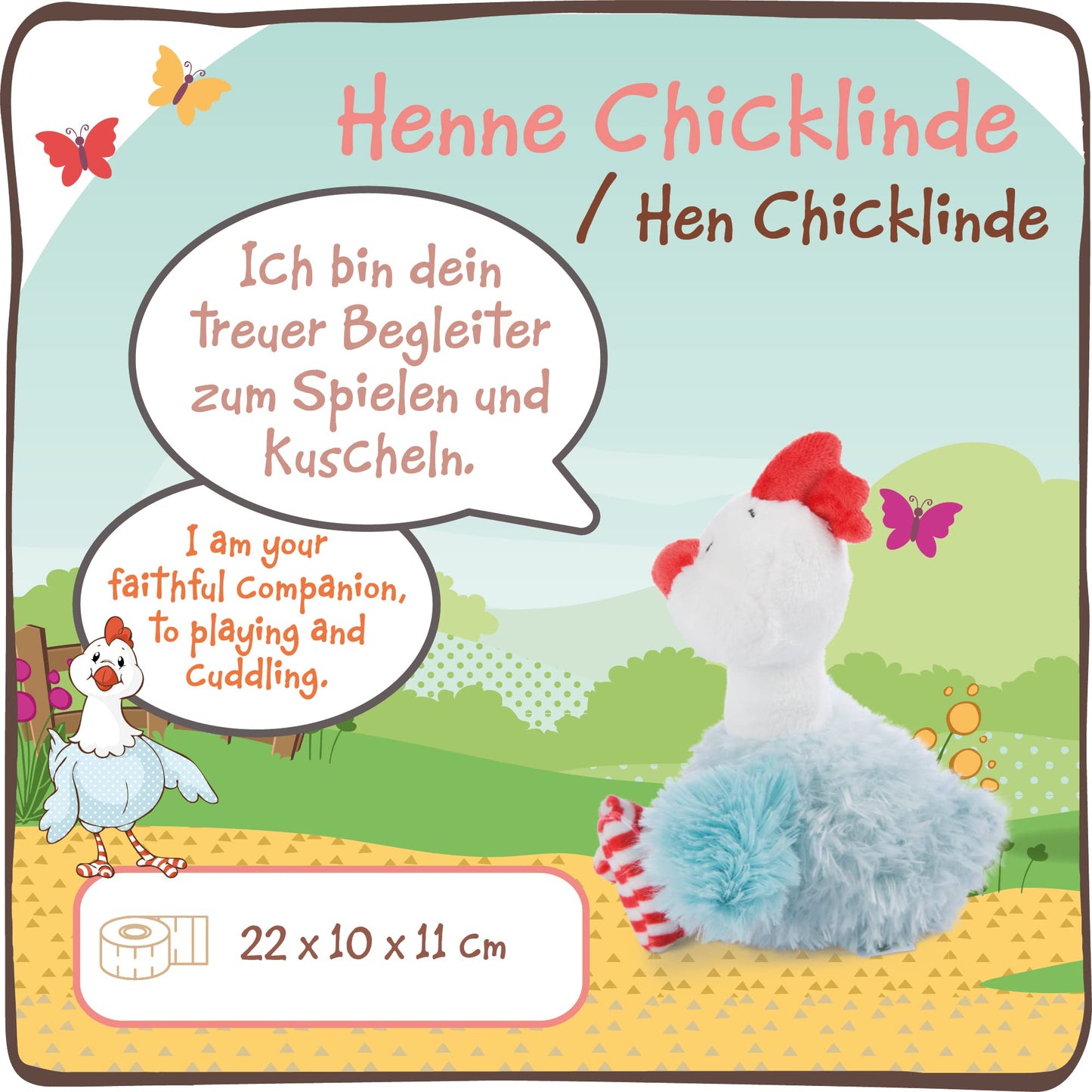 NICI Chicklinde Huhn Spielzeug | 22 cm | Weiches Stofftier für Jungen und Mädchen | Niedliches Plüschtier aus waschbarem Material by PDPro