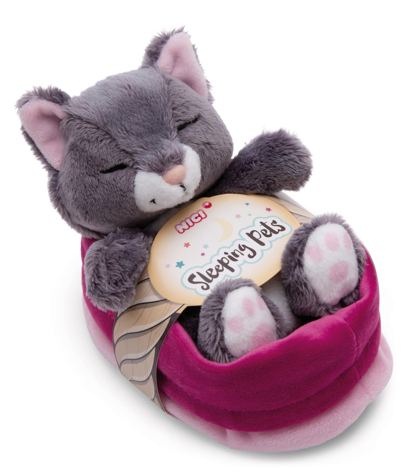 NICI peluche gatto grigio 12 cm, dorme nel cestino - Peluche tenero e adorabile - Realizzato in modo sostenibile con materiali riciclati - 49746 by PDPro