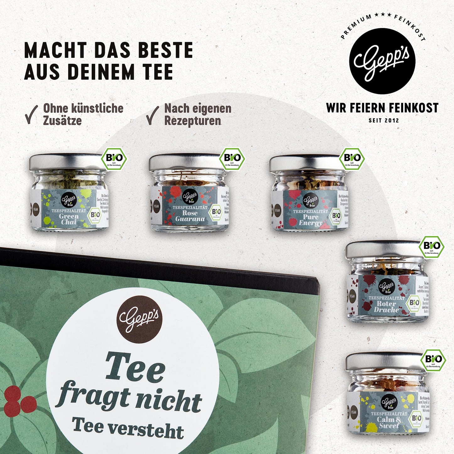 Gepp's Feinkost Mini Tee Set | Set regalo di tè biologico con 5 miscele | Perfetto per gli amanti del tè di PDPro