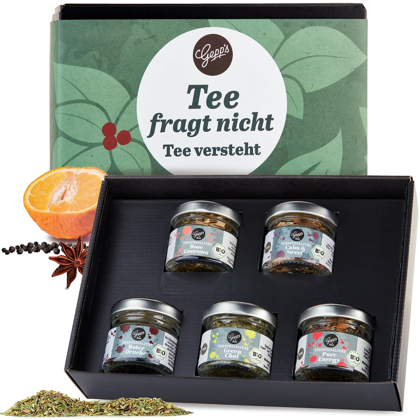 Gepp's Feinkost Mini Tee Set | Set regalo di tè biologico con 5 miscele | Perfetto per gli amanti del tè di PDPro