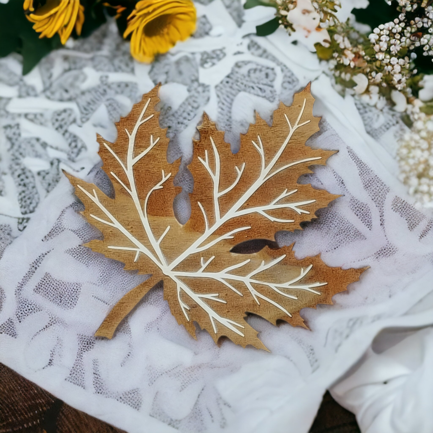 Pot Holder Autumn Leaf - Nature - Wood - Handmade Gift - Housewarming - Wood Kitchenware-1