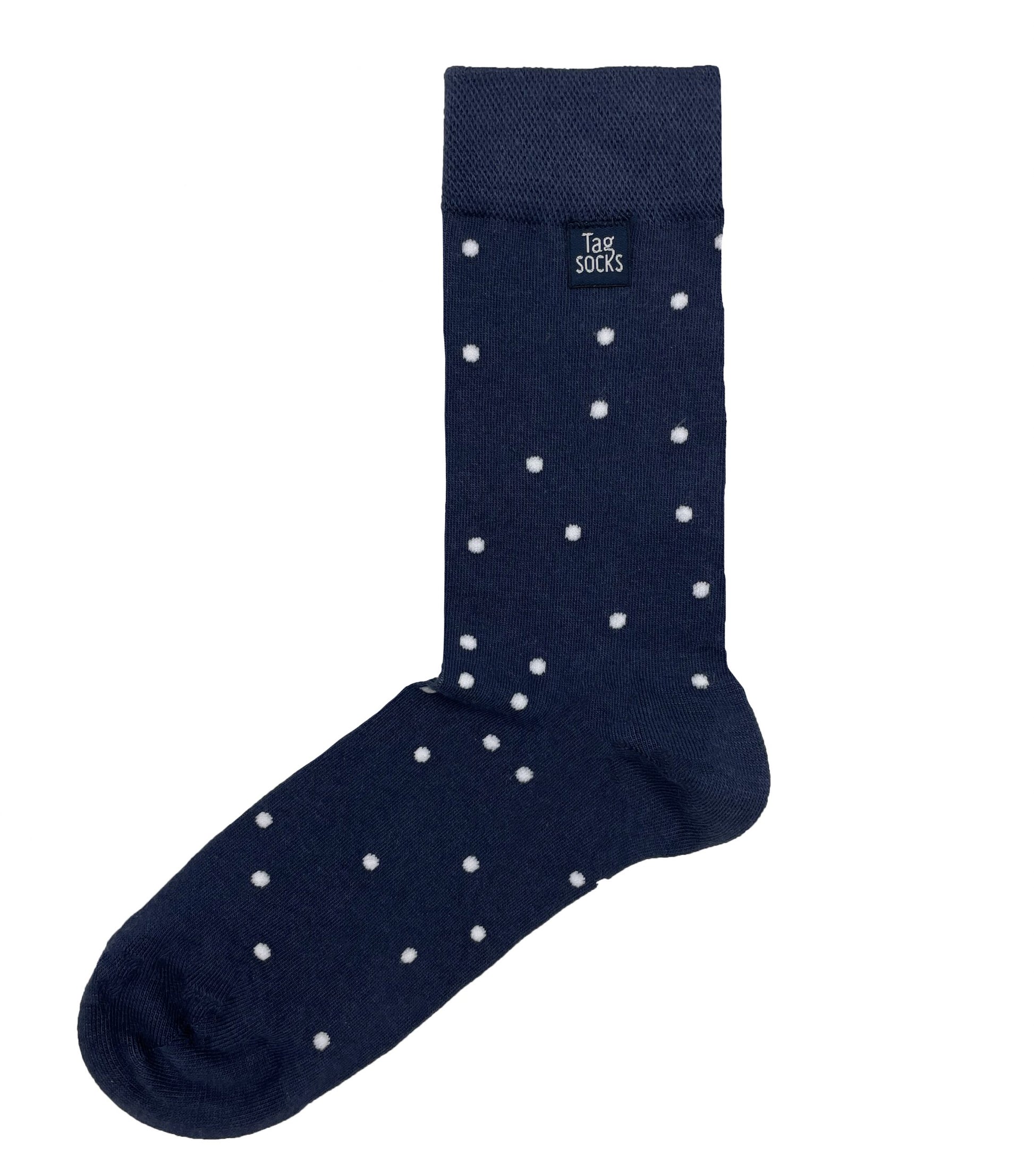 Blue sock with white dots from Tag Socks