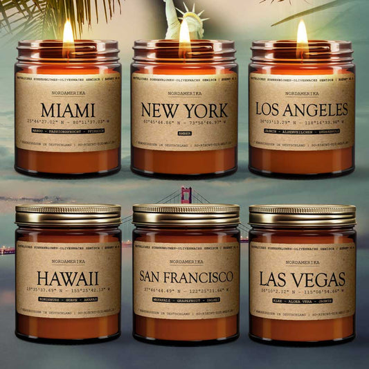 Großes USA Paket - 6 Duftkerzen - Las Vegas | San Francisco | Hawaii | New York | Los Angeles | Miami-0