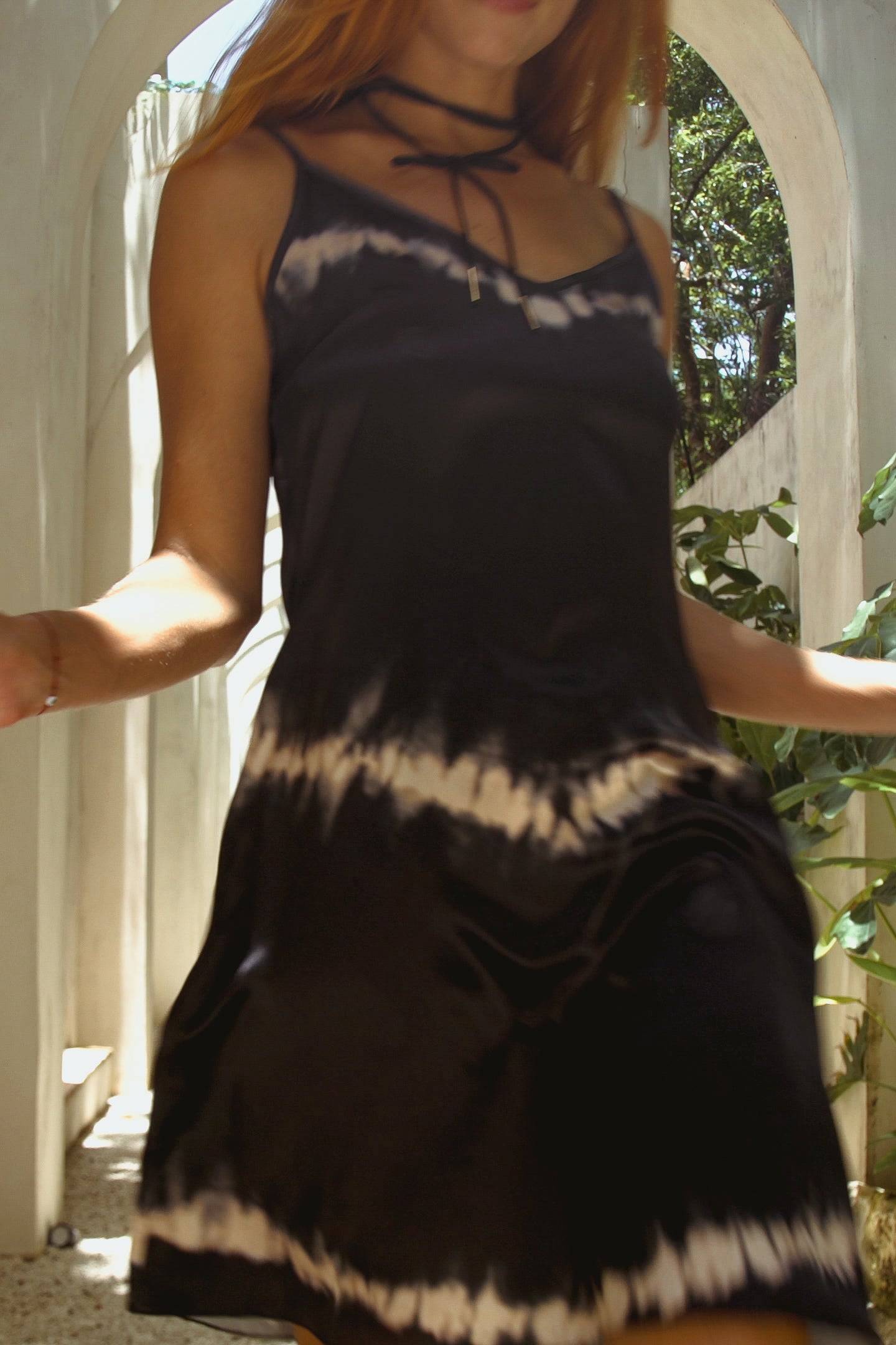 Vela Silk Dress in Black Shibori-2