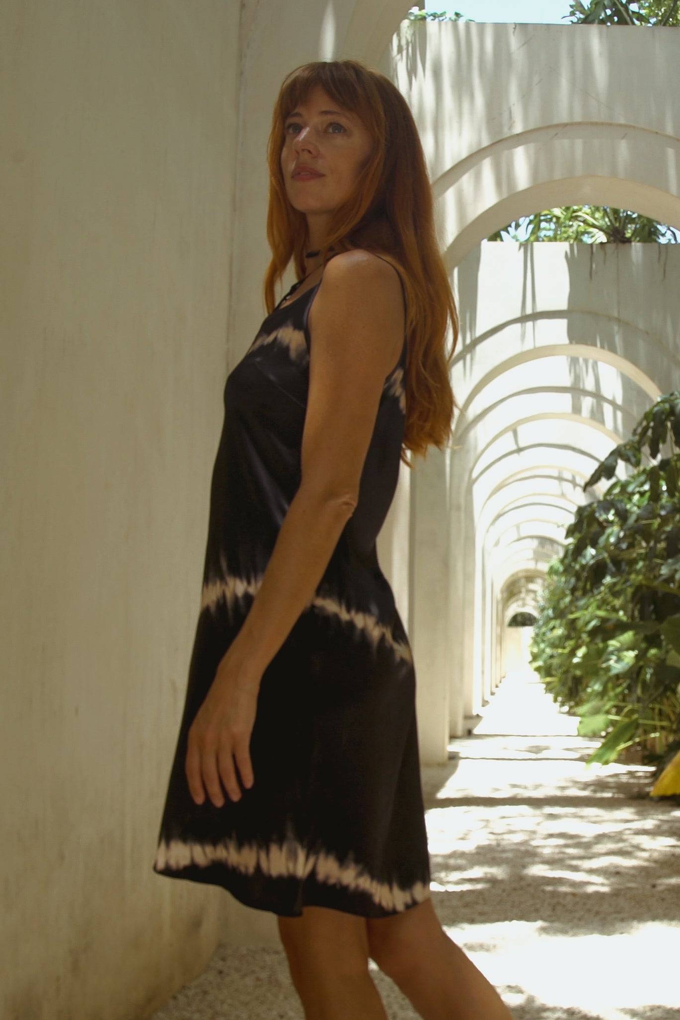 Vela Silk Dress in Black Shibori-3