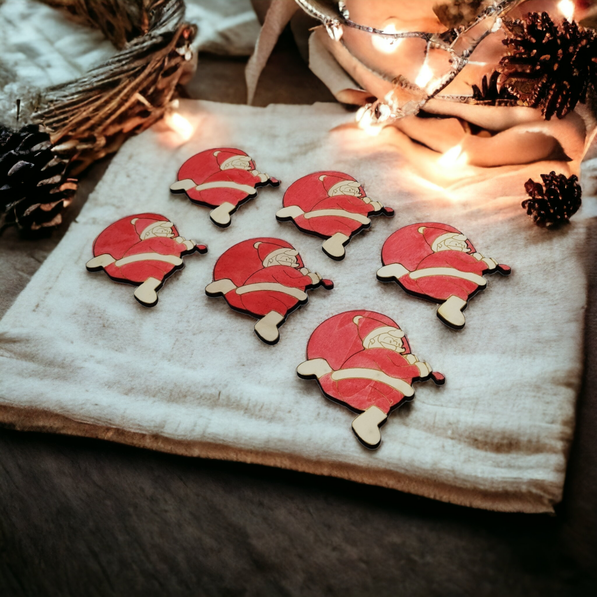 Set of 6 Santa Claus Wooden Coasters - Handmade Gift - Christmas Decor - Wood Kitchenware-3