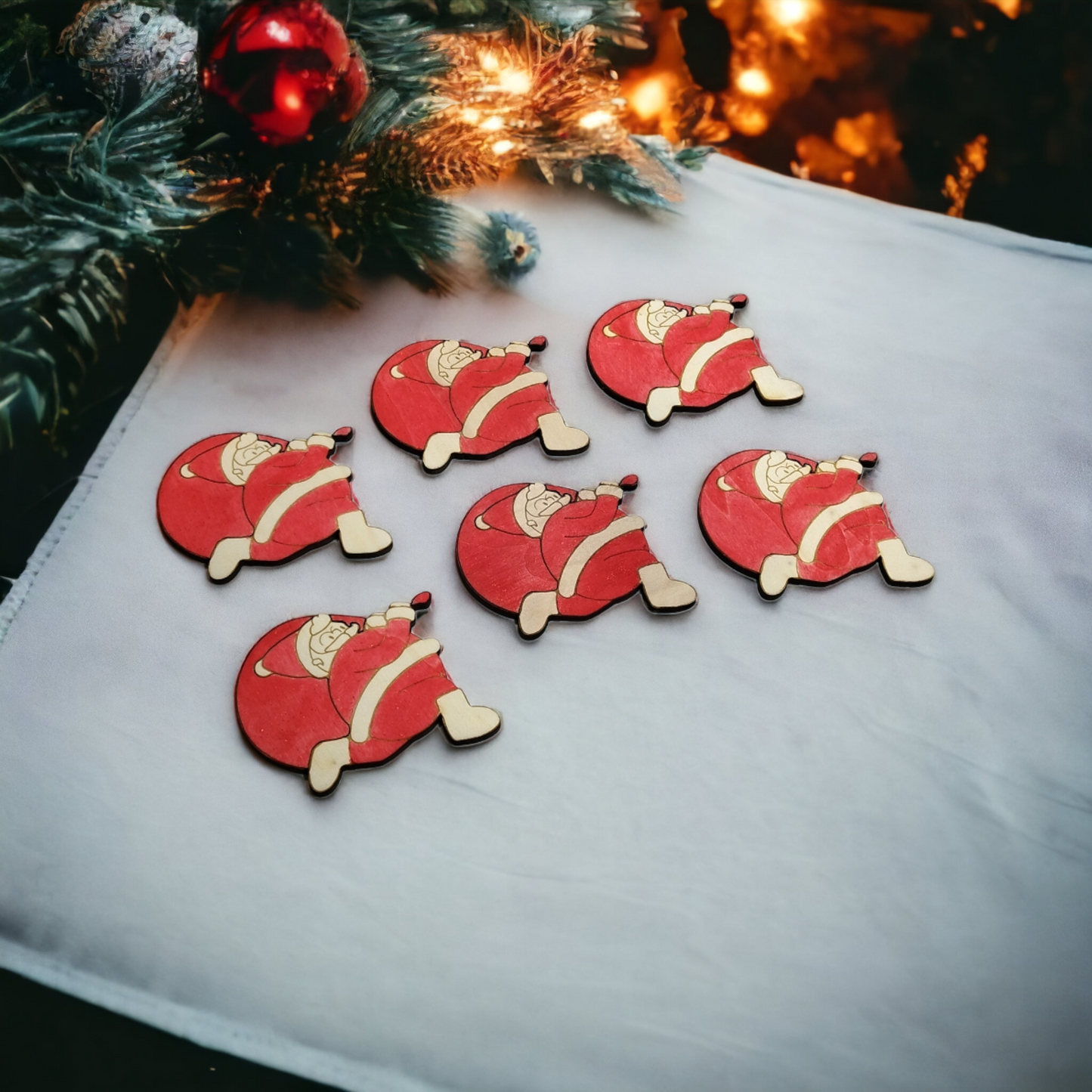 Set of 6 Santa Claus Wooden Coasters - Handmade Gift - Christmas Decor - Wood Kitchenware-4