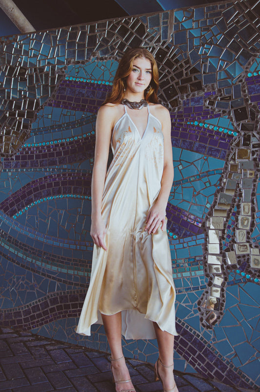 Altair Silk Halter Dress in Dueling Jaguars-0