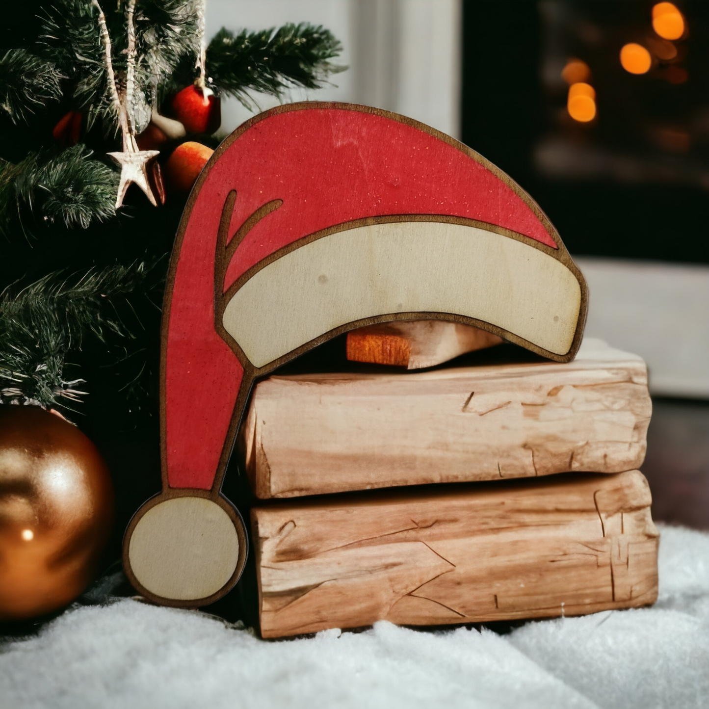 Santa Hat Wooden Christmas Decoration-1