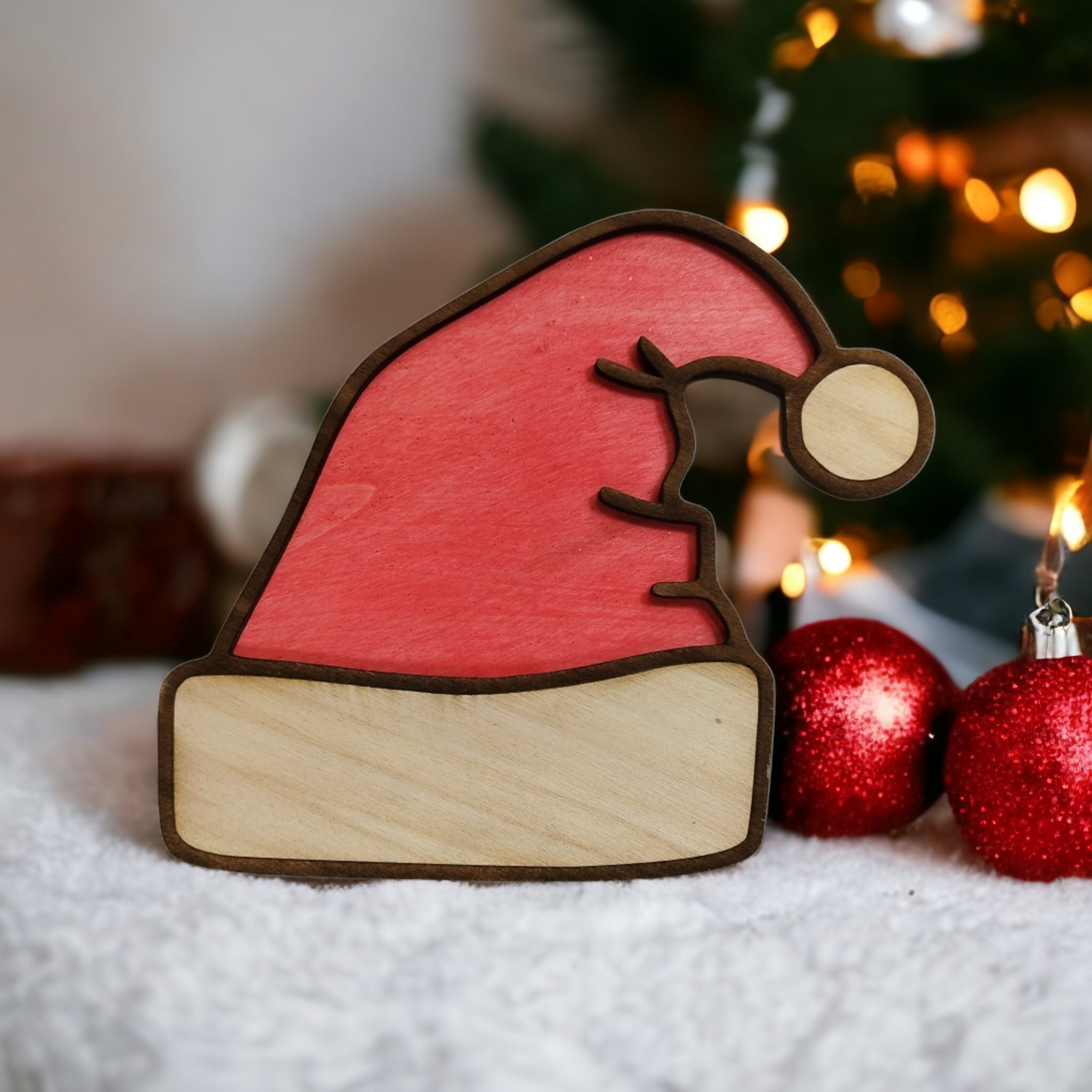 Santa Hat Double Layered Wooden Christmas Decoration-1