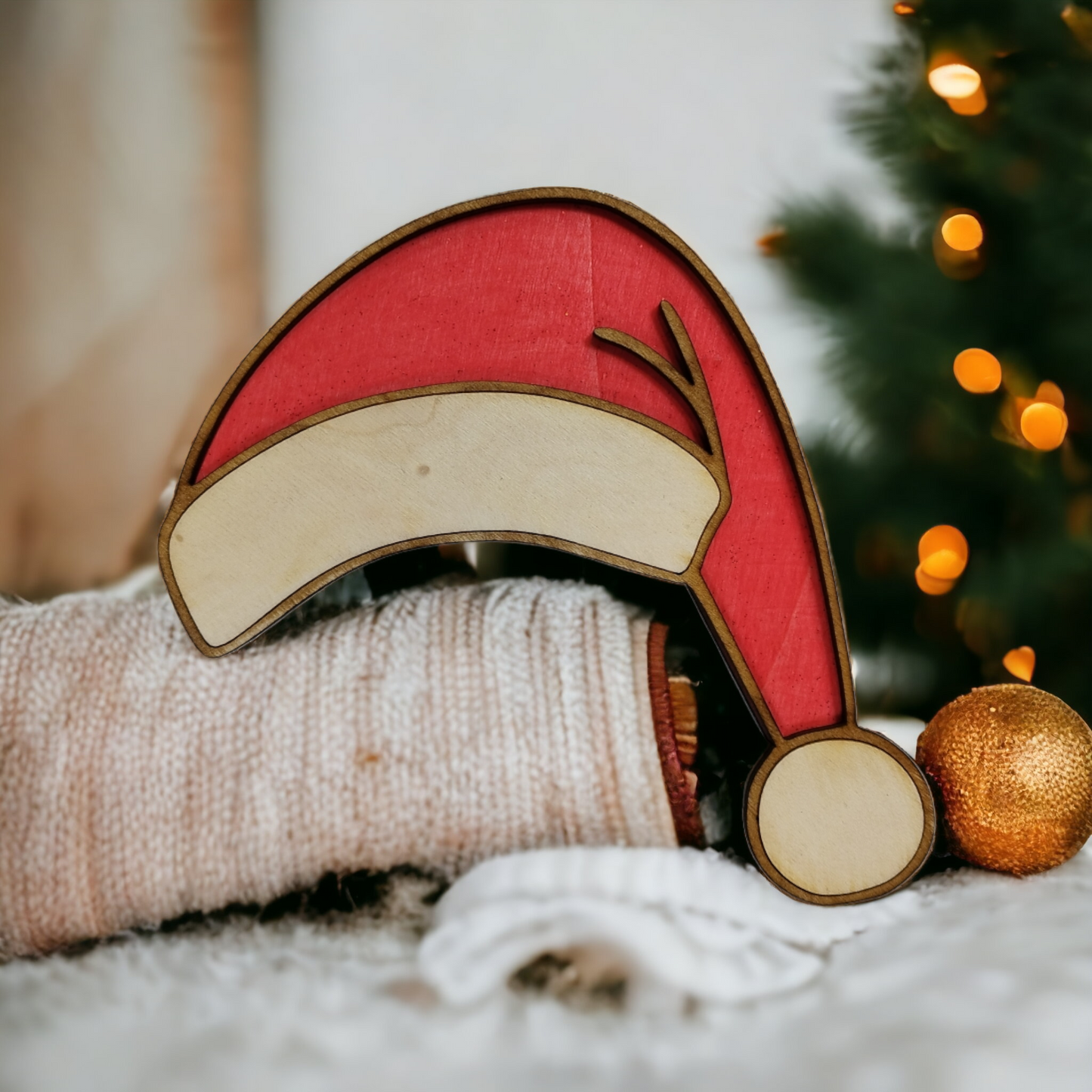 Santa Hat Double Layered Wooden Christmas Decoration-3