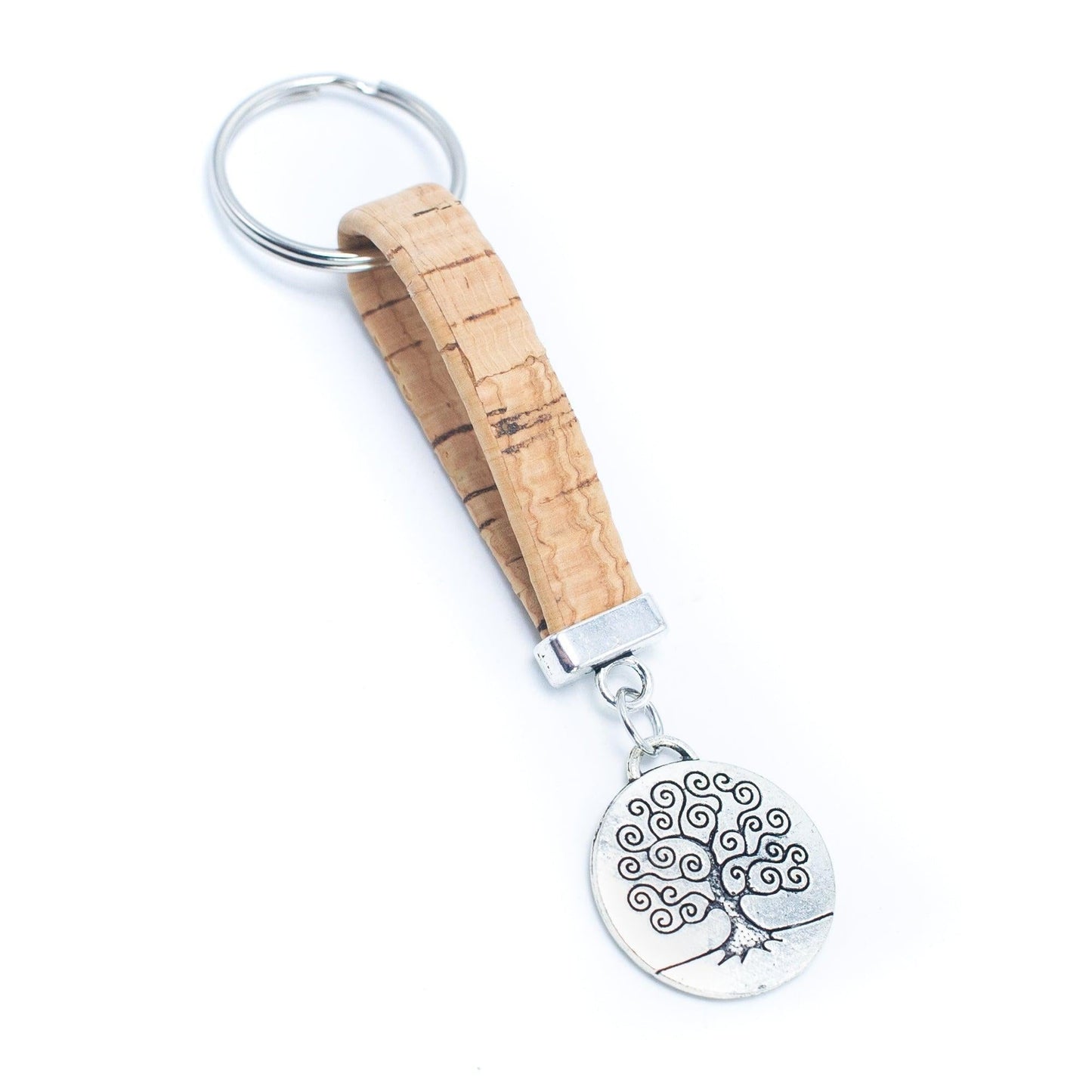 Tree pendant cork leather keychain I-065-1