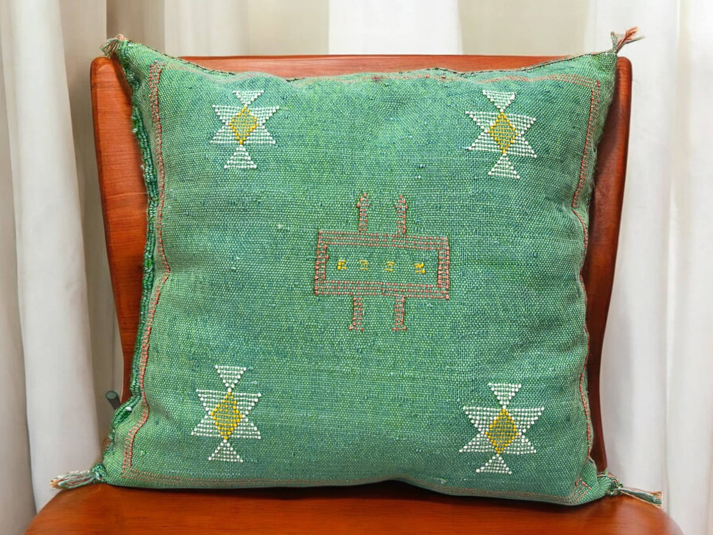 Cactus Silk Pillow, Handmade Lumbar Cushion, Moroccan Sabra Decorative Pillow for Home-3