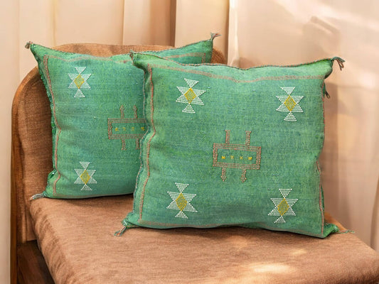 Cactus Silk Pillow, Handmade Lumbar Cushion, Moroccan Sabra Decorative Pillow for Home-0