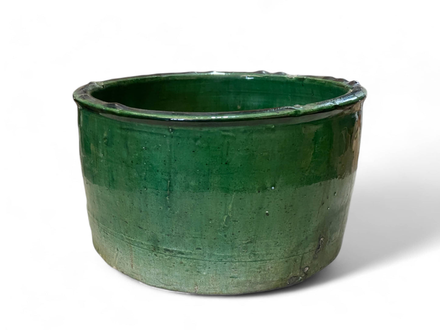 Handmade Moroccan Vintage Shaded Green Glaze Tamegroute Planter/Pot: Unique Ceramic Pottery for Plants-1