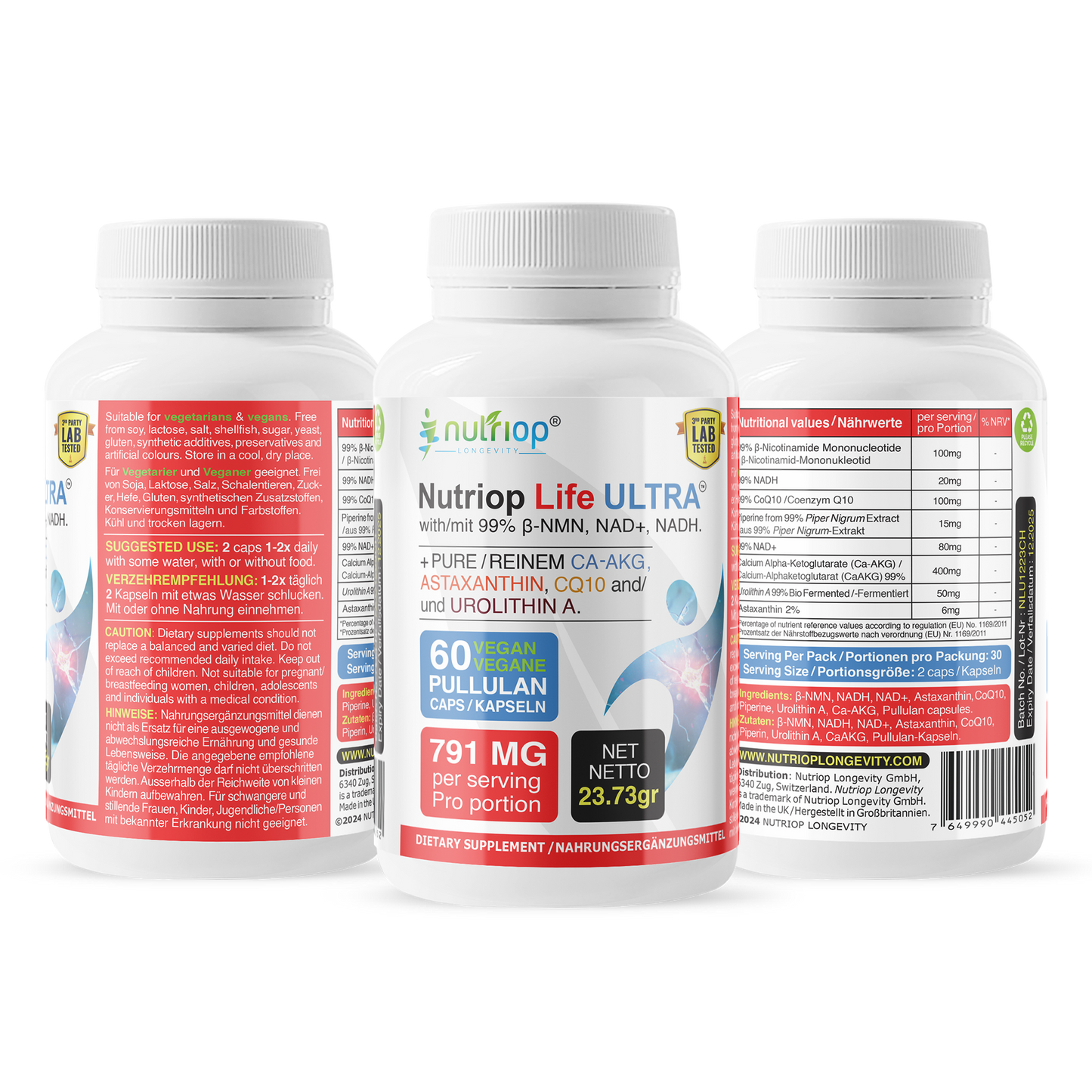 Bio-Enhanced Nutriop Longevity® Life ULTRA with NADH, NAD+, CQ10, ASTAXANTHIN and CA-AKG - 791mg per serving (x30)-1